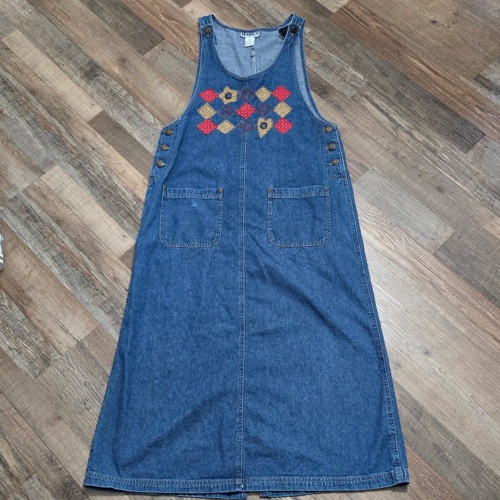 Haiks Vintage Patchwork Denim Jumper Dress Womens Medium Blue Cotton Cottagecore
